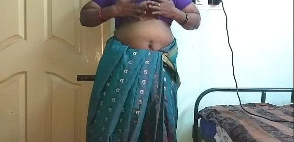  desi indian tamil telugu kannada malayalam hindi horny cheating wife vanitha wearing blue colour saree showing big boobs and shaved pussy press hard boobs press nip rubbing pussy masturbation